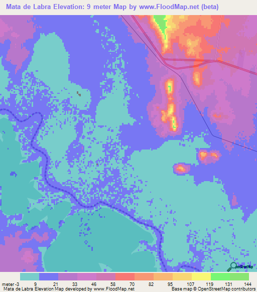 Mata de Labra,Mexico Elevation Map