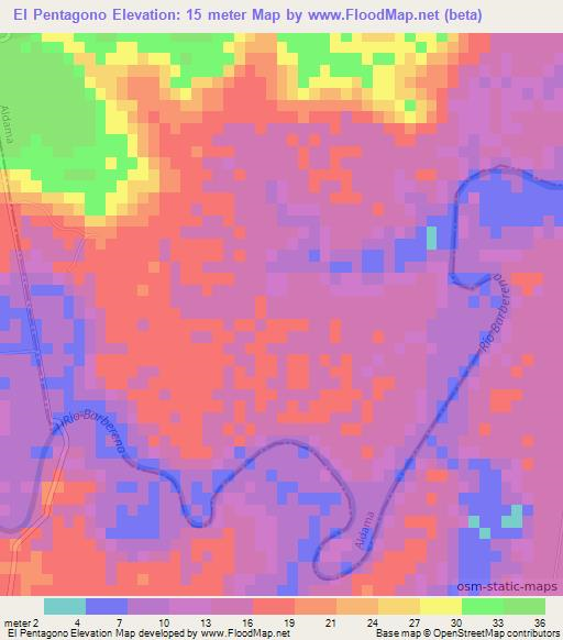 El Pentagono,Mexico Elevation Map