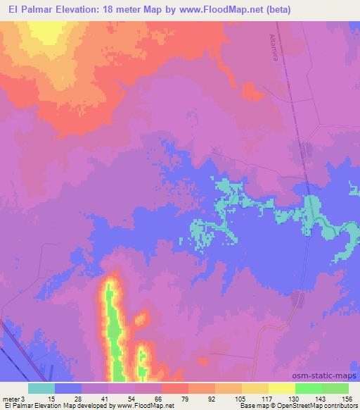 El Palmar,Mexico Elevation Map