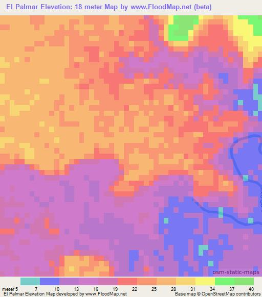 El Palmar,Mexico Elevation Map