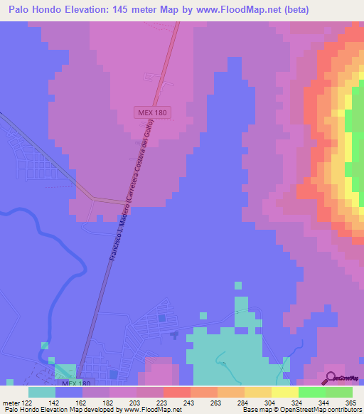 Palo Hondo,Mexico Elevation Map