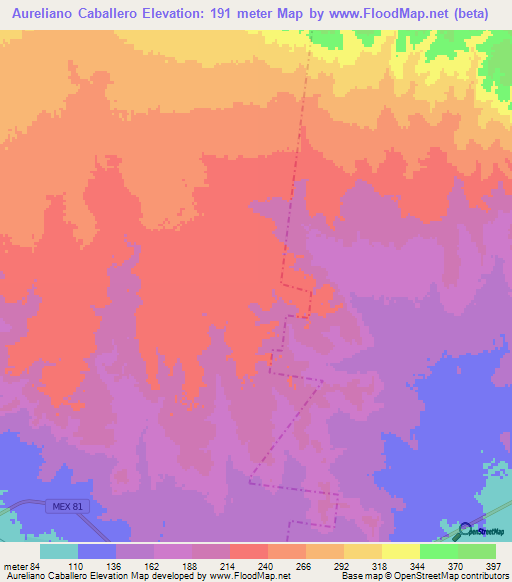 Aureliano Caballero,Mexico Elevation Map