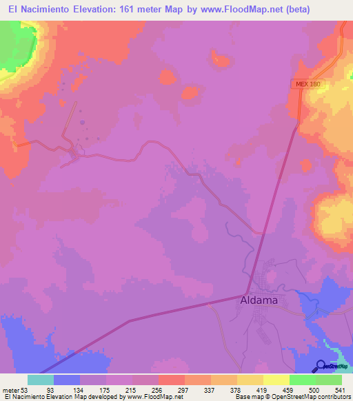 El Nacimiento,Mexico Elevation Map