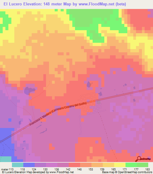 El Lucero,Mexico Elevation Map