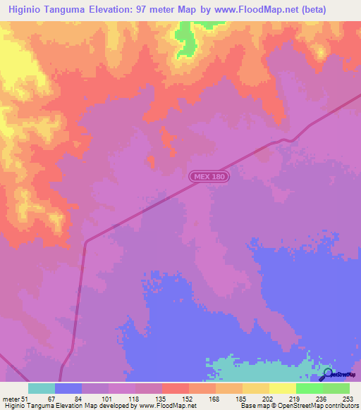 Higinio Tanguma,Mexico Elevation Map