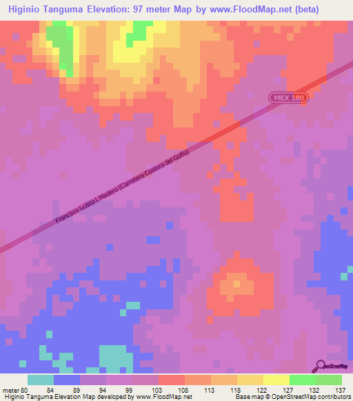 Higinio Tanguma,Mexico Elevation Map