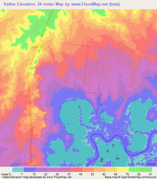 Valles,Mexico Elevation Map