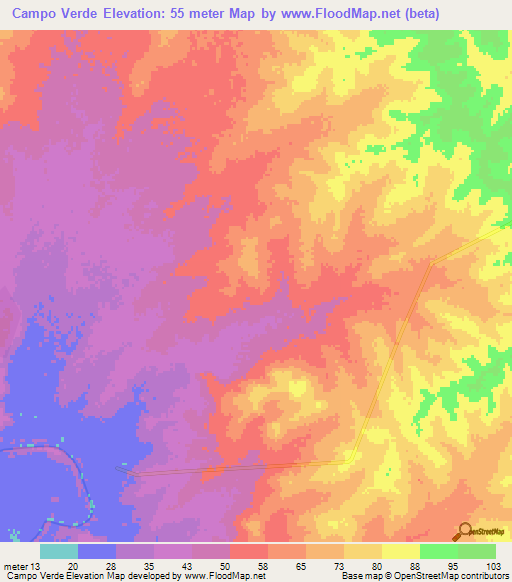 Campo Verde,Mexico Elevation Map