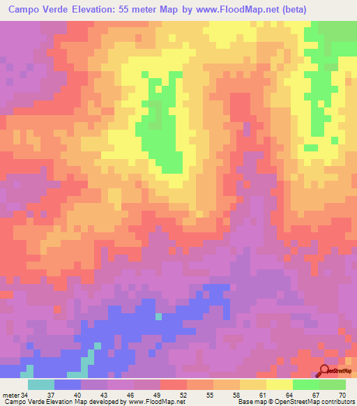 Campo Verde,Mexico Elevation Map