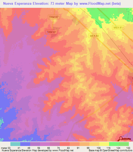 Nueva Esperanza,Mexico Elevation Map