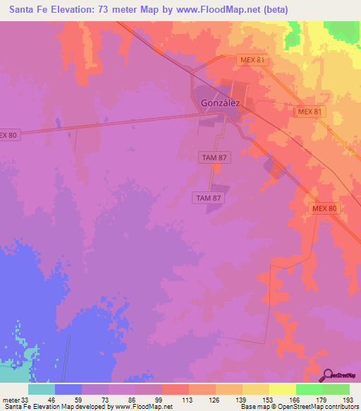 Santa Fe,Mexico Elevation Map