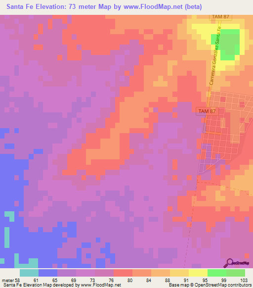 Santa Fe,Mexico Elevation Map