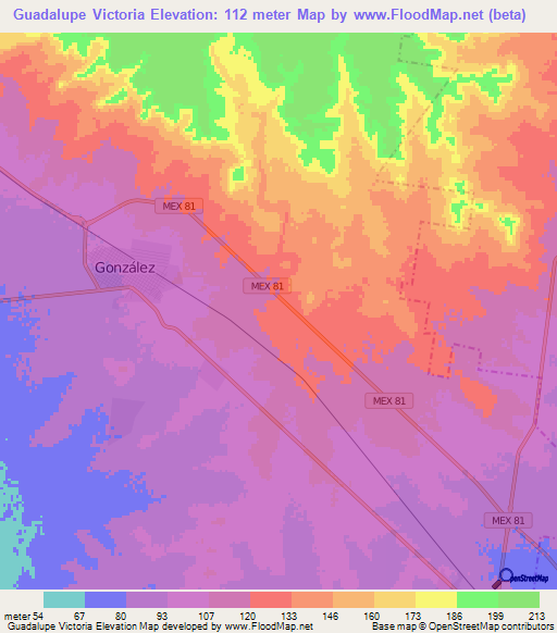 Guadalupe Victoria,Mexico Elevation Map