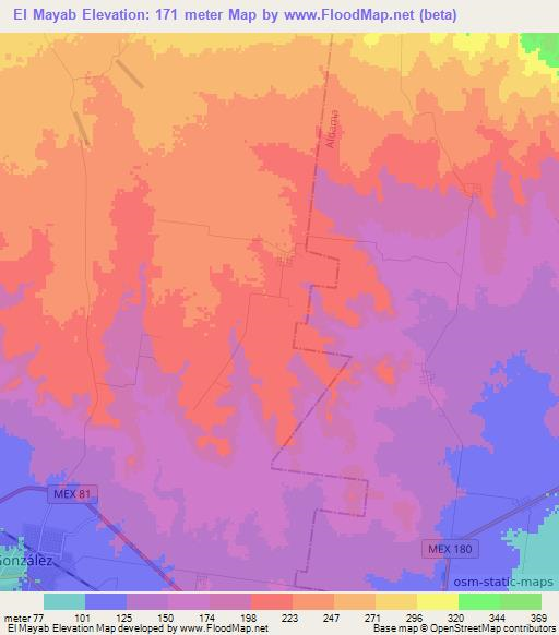 El Mayab,Mexico Elevation Map