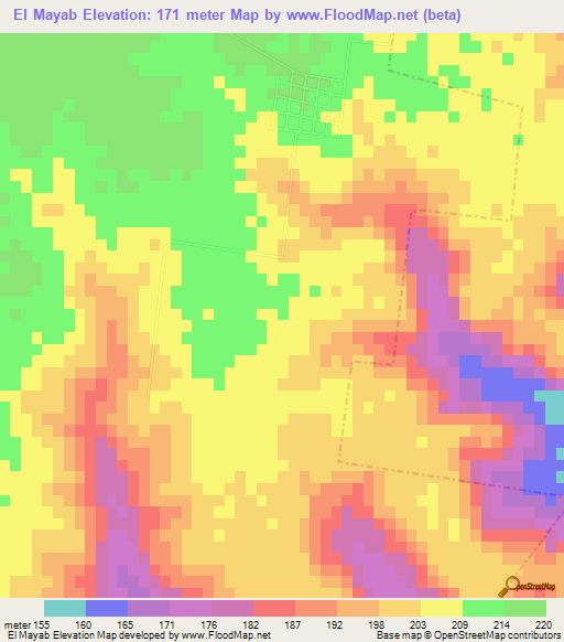 El Mayab,Mexico Elevation Map