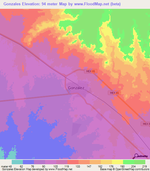 Gonzales,Mexico Elevation Map