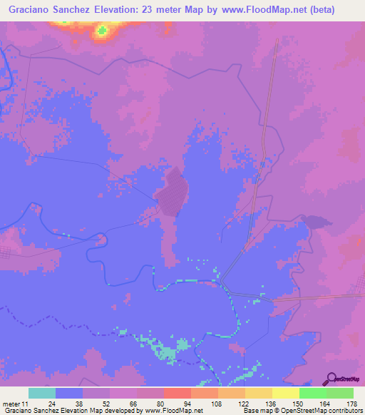 Graciano Sanchez,Mexico Elevation Map