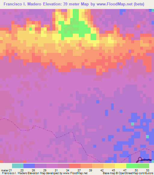 Francisco I. Madero,Mexico Elevation Map