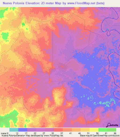 Nueva Polonia,Mexico Elevation Map