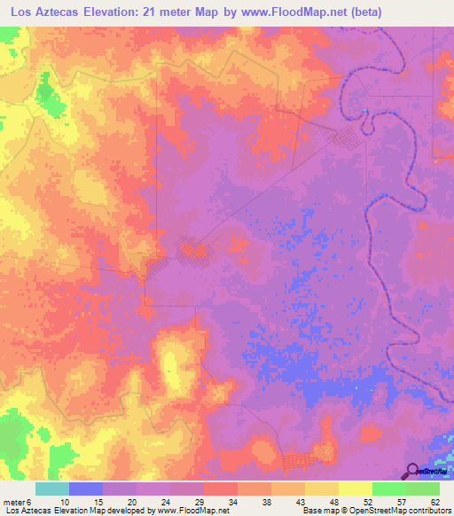 Los Aztecas,Mexico Elevation Map