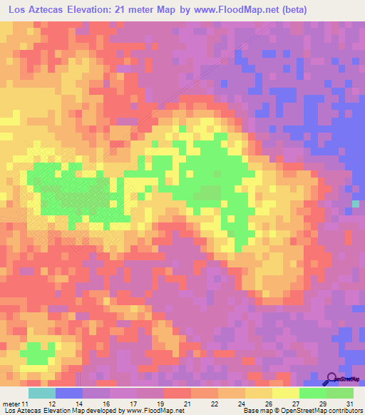 Los Aztecas,Mexico Elevation Map