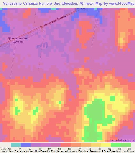 Venustiano Carranza Numero Uno,Mexico Elevation Map