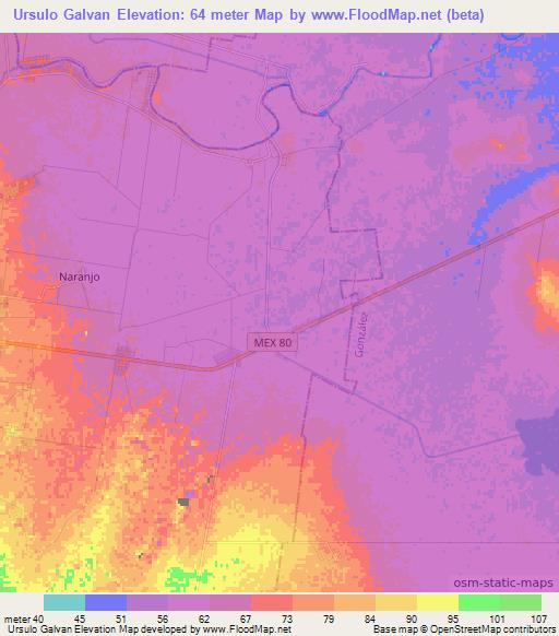 Ursulo Galvan,Mexico Elevation Map