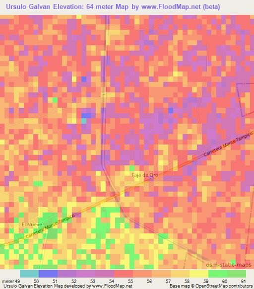 Ursulo Galvan,Mexico Elevation Map