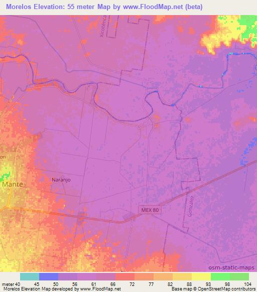 Morelos,Mexico Elevation Map