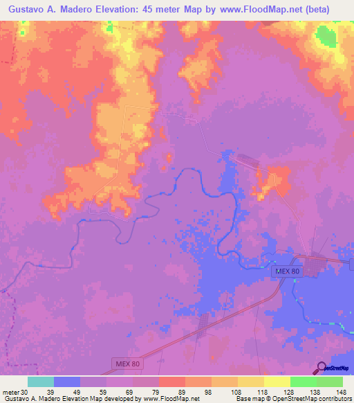 Gustavo A. Madero,Mexico Elevation Map