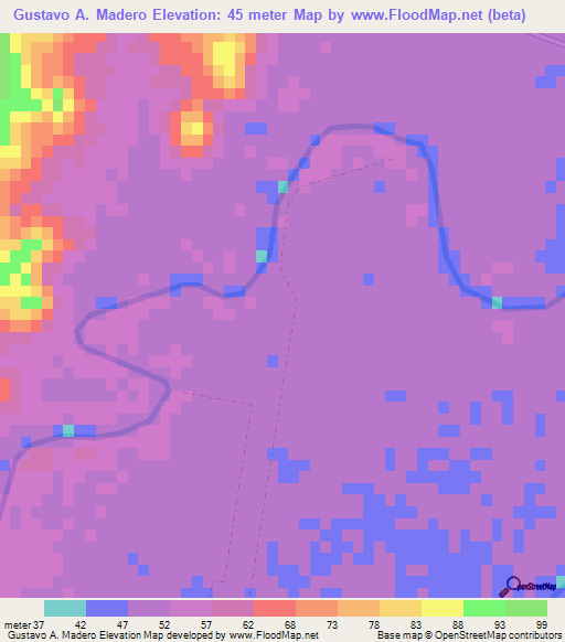 Gustavo A. Madero,Mexico Elevation Map