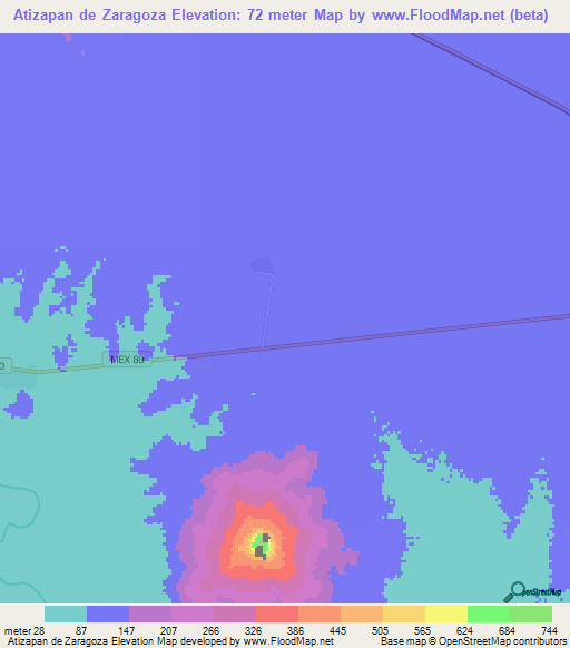 Atizapan de Zaragoza,Mexico Elevation Map