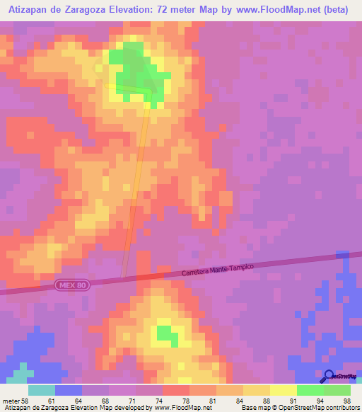 Atizapan de Zaragoza,Mexico Elevation Map