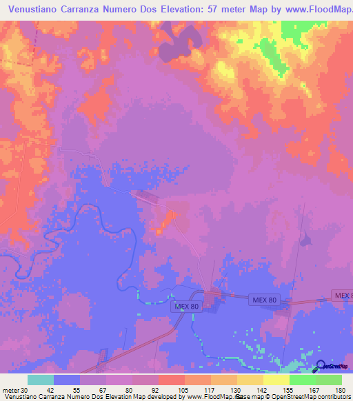 Venustiano Carranza Numero Dos,Mexico Elevation Map