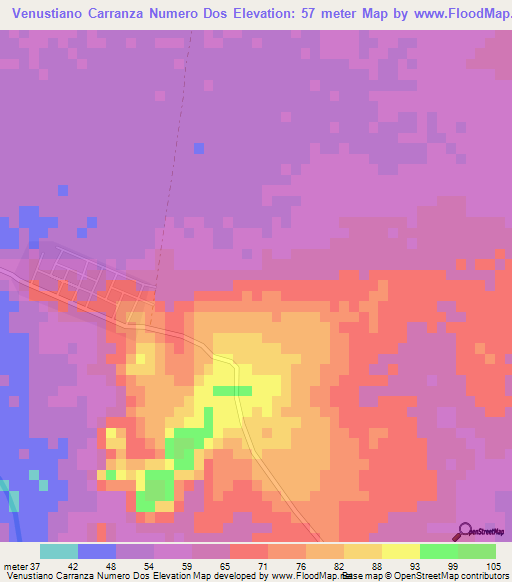 Venustiano Carranza Numero Dos,Mexico Elevation Map