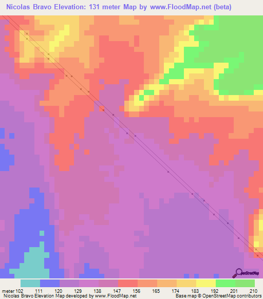 Nicolas Bravo,Mexico Elevation Map