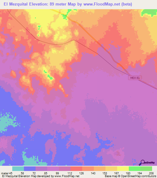 El Mezquital,Mexico Elevation Map