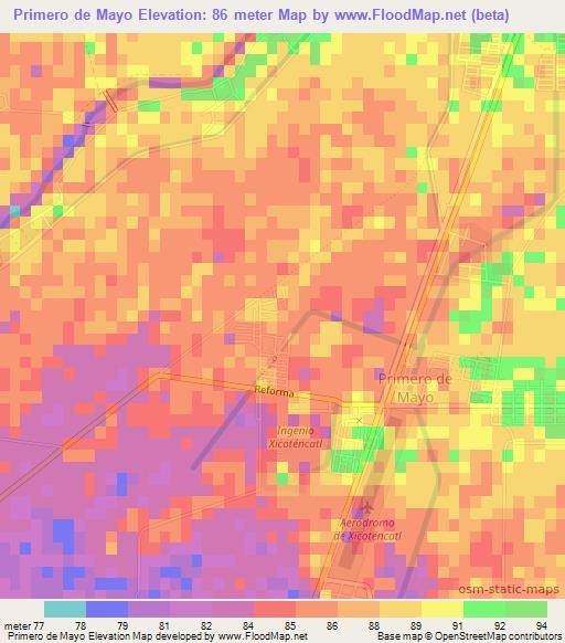 Primero de Mayo,Mexico Elevation Map