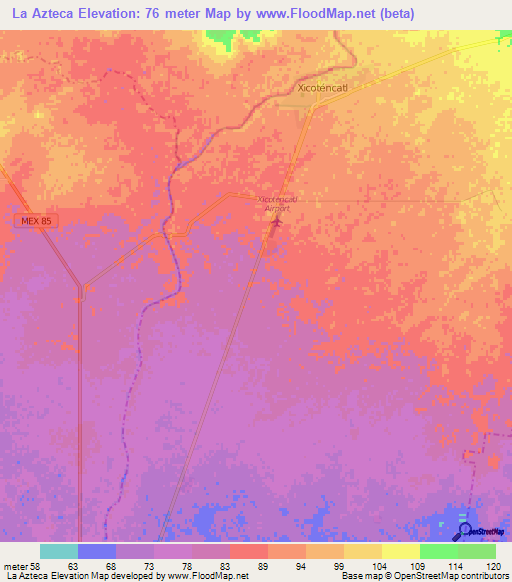 La Azteca,Mexico Elevation Map