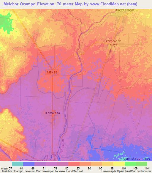 Melchor Ocampo,Mexico Elevation Map