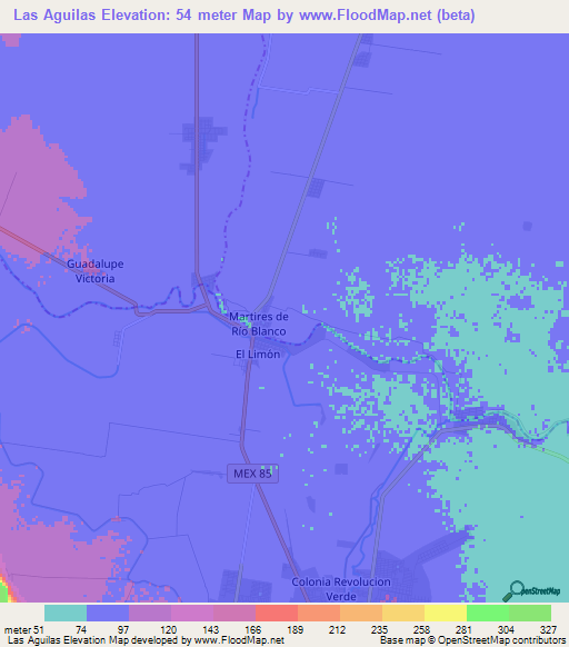 Las Aguilas,Mexico Elevation Map