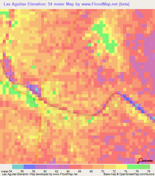 Las Aguilas,Mexico Elevation Map