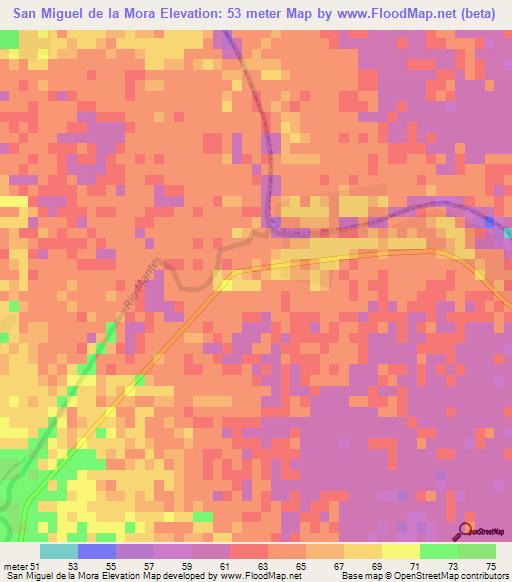 San Miguel de la Mora,Mexico Elevation Map