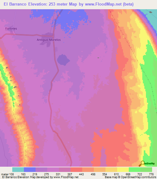 El Barranco,Mexico Elevation Map