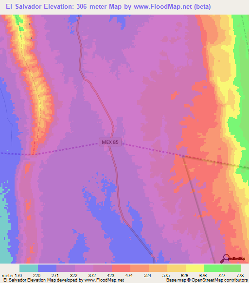 El Salvador,Mexico Elevation Map