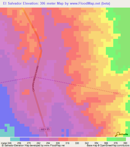 El Salvador,Mexico Elevation Map