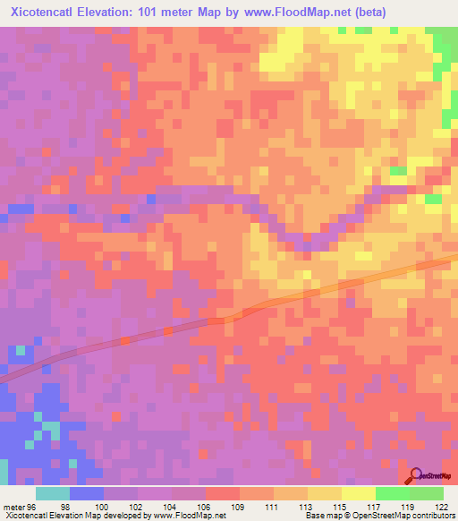 Xicotencatl,Mexico Elevation Map