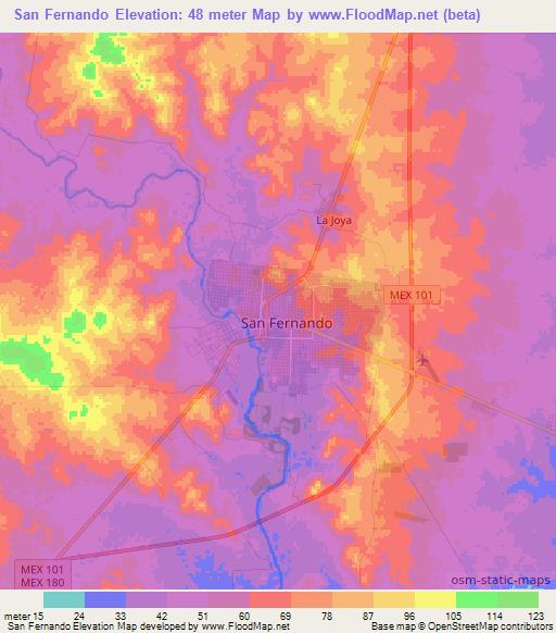 San Fernando,Mexico Elevation Map