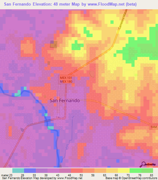 San Fernando,Mexico Elevation Map