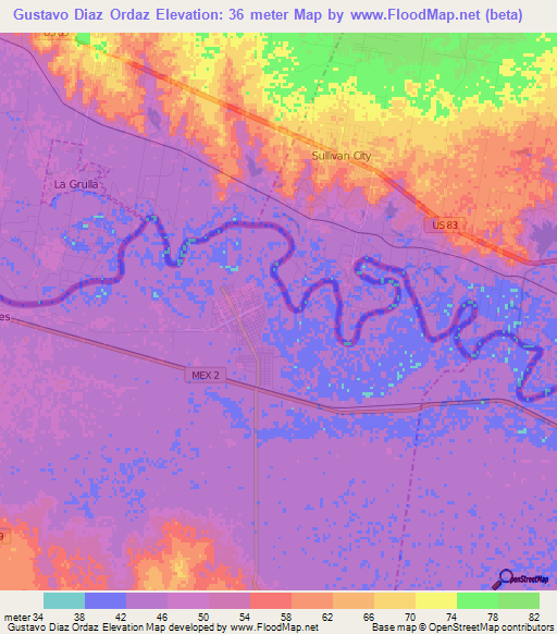 Gustavo Diaz Ordaz,Mexico Elevation Map